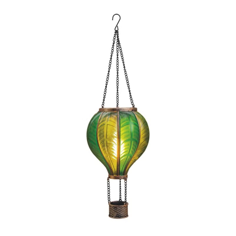 Solar-Heißluftballon mit Flammen-Effekt 20 LED – Grün 45 cm