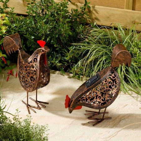 Lot de 2 poules solaires en métal