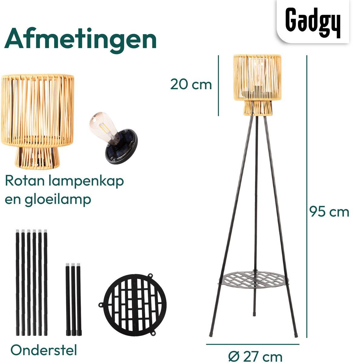 Lampadaire Solaire Trépied – Marron – 103 cm