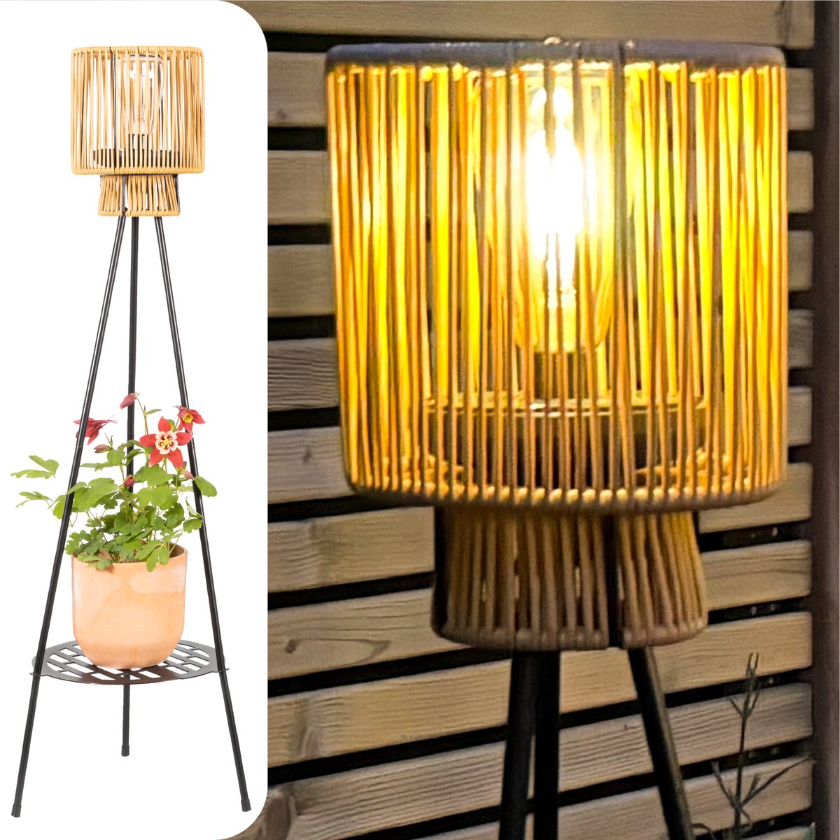 Lampadaire Solaire Trépied – Marron – 103 cm