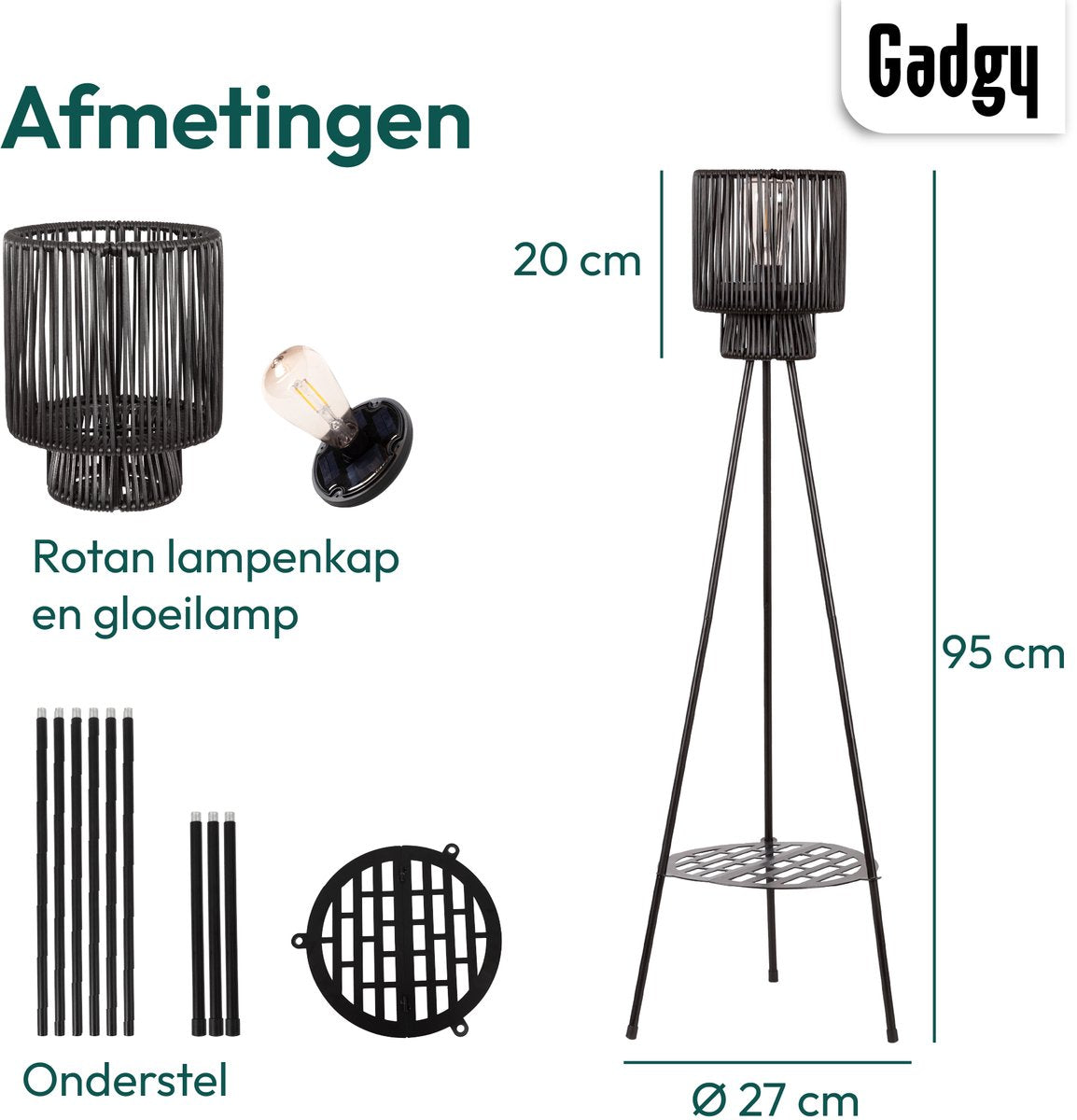 Lampadaire Solaire Trépied – Noir – 103 cm