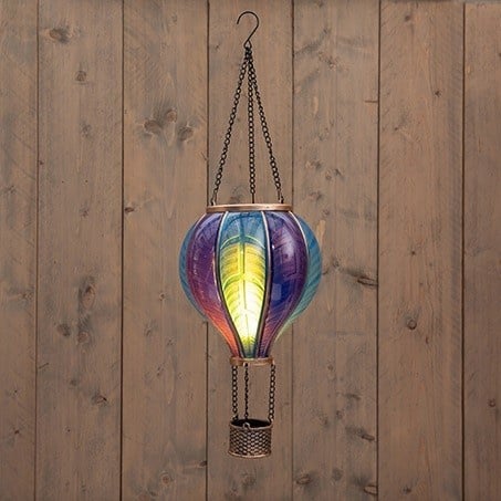 Solar-Heißluftballon mit Flammen-Effekt, 24 LEDs – Blau 62 cm