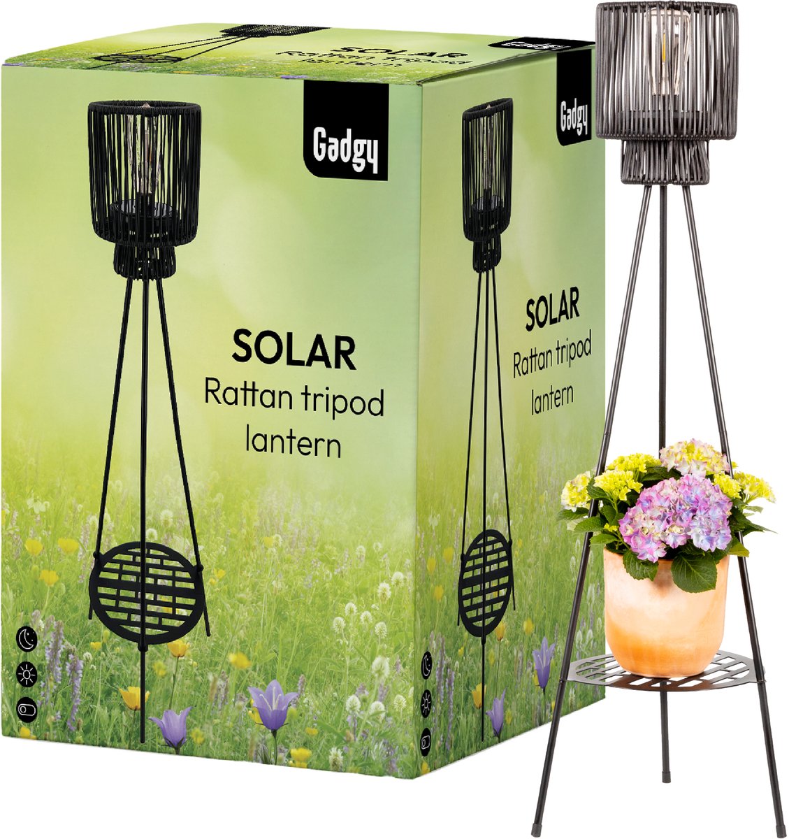 Lampadaire Solaire Trépied – Noir – 103 cm