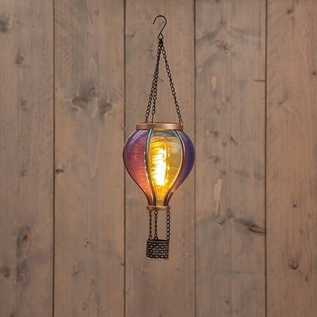 Solar-Heißluftballon mit Flammeneffekt 12 LEDs – Blau 36 cm