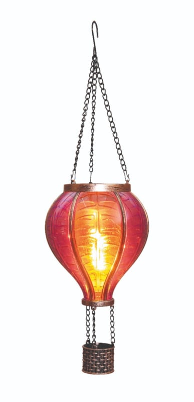Solar-Heißluftballon mit Flammen-Effekt 12 LED – Rosa 36 cm