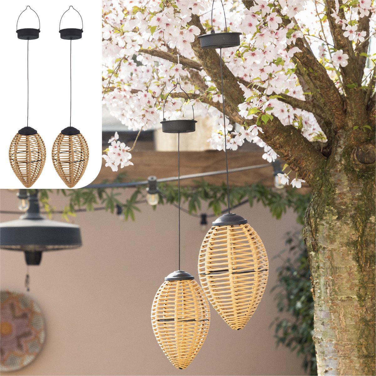 Solar Hanglampen Rattan – Set van 2