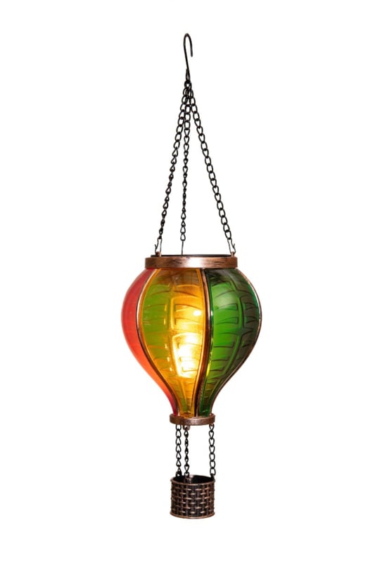 Solar-Heißluftballon mit Flammen-Effekt, 12 LEDs – Multicolor, 36 cm