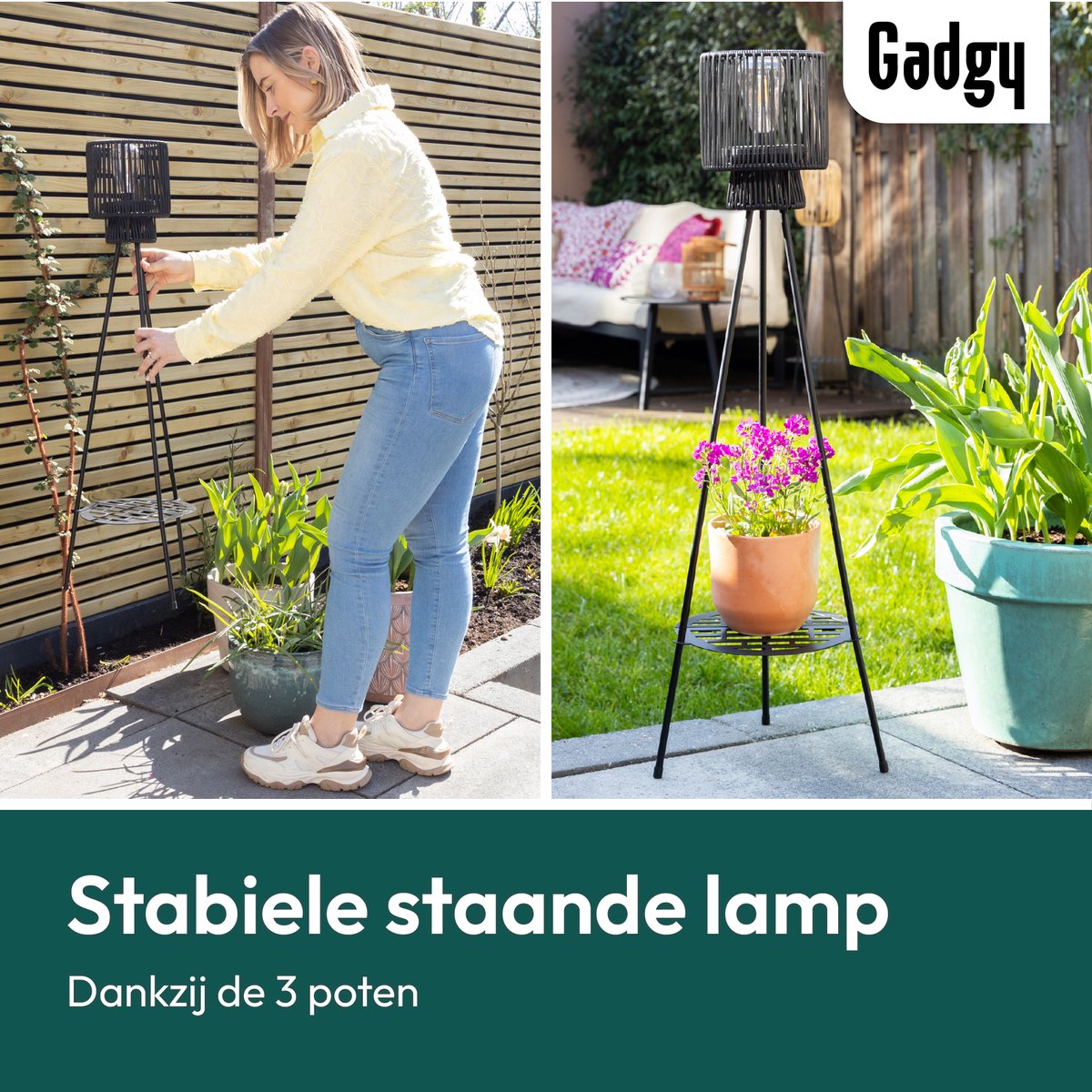 Lampadaire Solaire Trépied – Noir – 103 cm