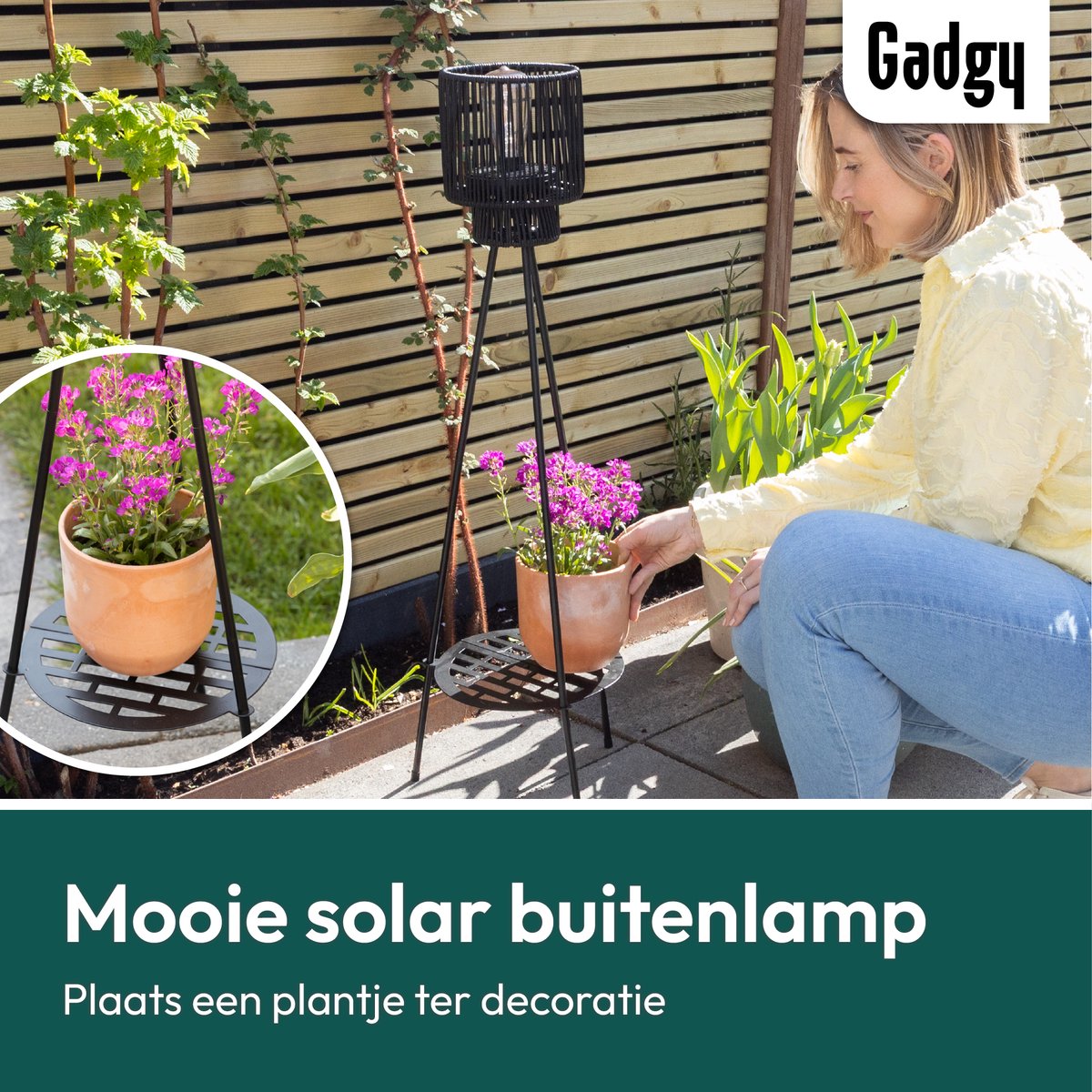 Lampadaire Solaire Trépied – Noir – 103 cm